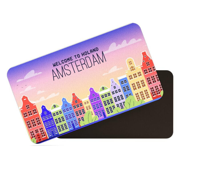 dhcrafts Rectangular Rubber Fridge Magnet / Magnetic Card Multicolor Amsterdam Design Pack of 1 (8.6cm x 5.4cm)