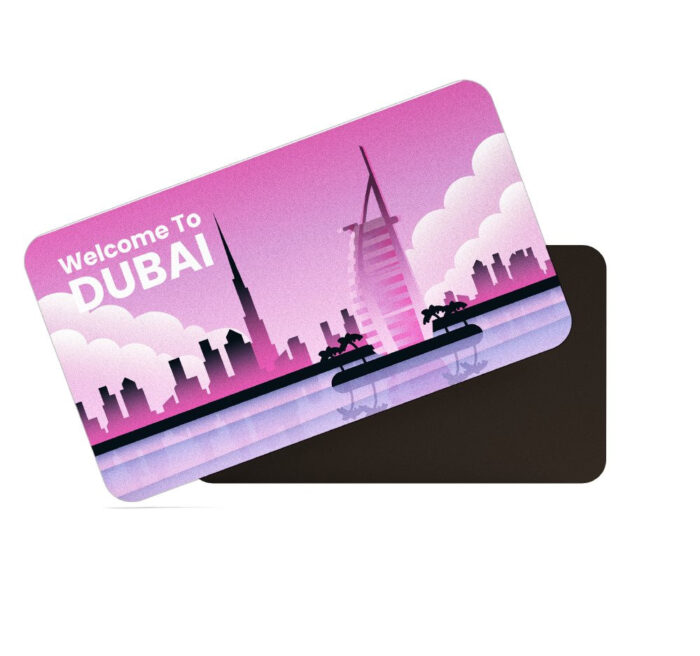 dhcrafts Rectangular Rubber Fridge Magnet / Magnetic Card Purple Dubai D2 Design Pack of 1 (8.6cm x 5.4cm)