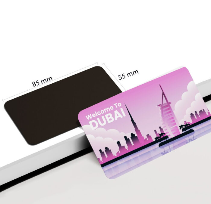 dhcrafts Rectangular Rubber Fridge Magnet / Magnetic Card Purple Dubai D2 Design Pack of 1 (8.6cm x 5.4cm)