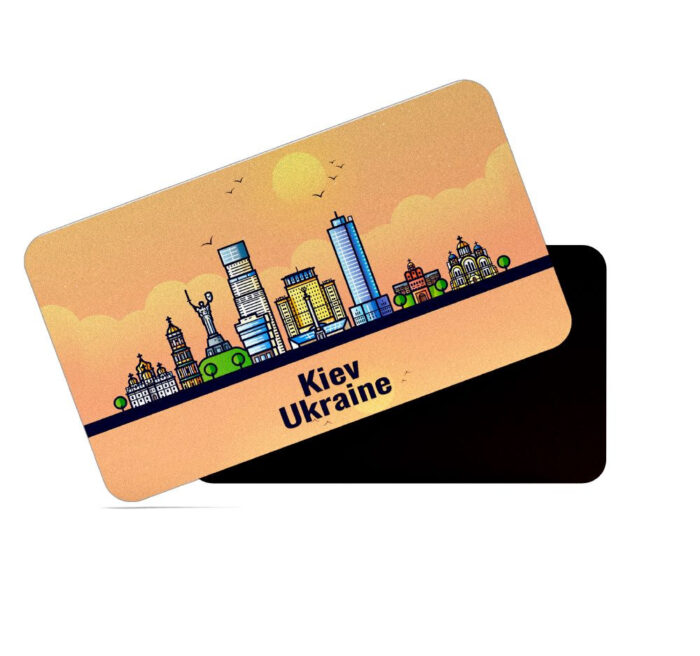 dhcrafts Rectangular Rubber Fridge Magnet / Magnetic Card Orange Ukraine Kiev Design Pack of 1 (8.6cm x 5.4cm)