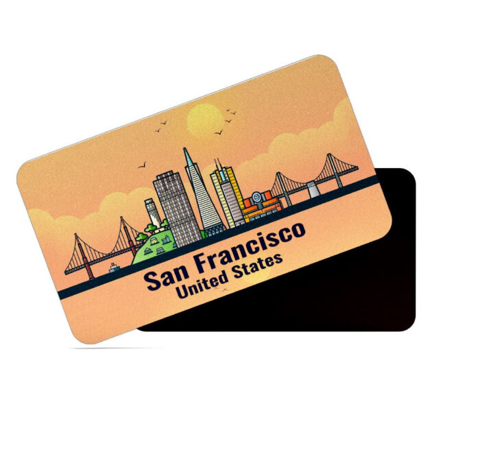 dhcrafts Rectangular Rubber Fridge Magnet / Magnetic Card Orange United States San Francisco Design Pack of 1 (8.6cm x 5.4cm)