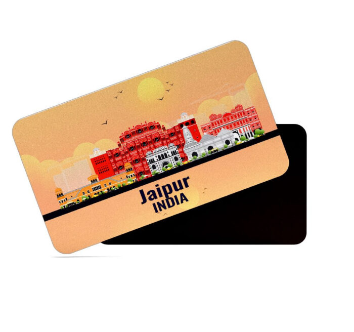 dhcrafts Rectangular Rubber Fridge Magnet / Magnetic Card Orange India Jaipur Design Pack of 1 (8.6cm x 5.4cm)