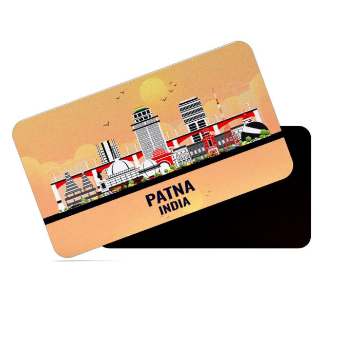 dhcrafts Rectangular Rubber Fridge Magnet / Magnetic Card Orange India Patna Design Pack of 1 (8.6cm x 5.4cm)