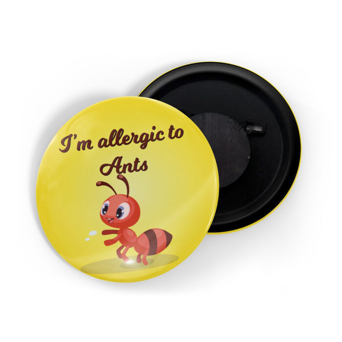 dhcrafts Fridge Magnet Yellow I'm Allergic To Ants Glossy Finish Design Pack of 1 (58mm)