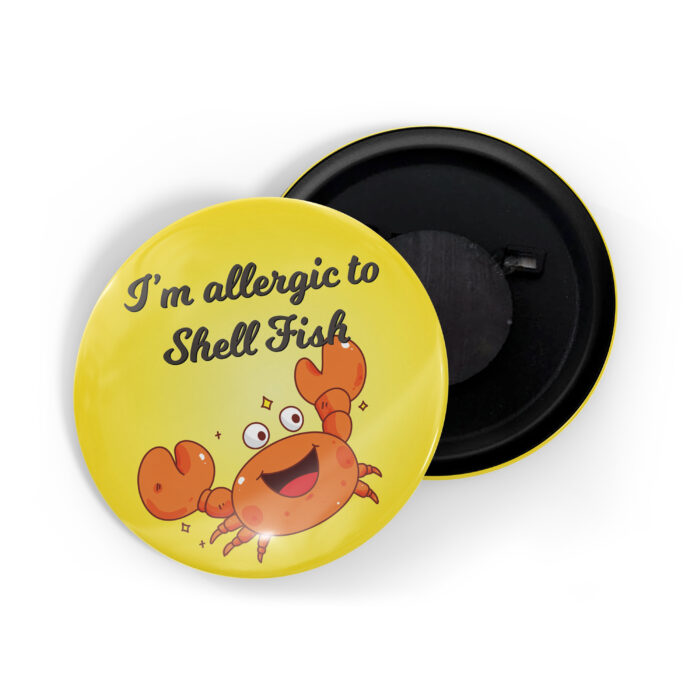 dhcrafts Fridge Magnet Yellow I'm Allergic To Shell Fish Glossy Finish Design Pack of 1 (58mm)