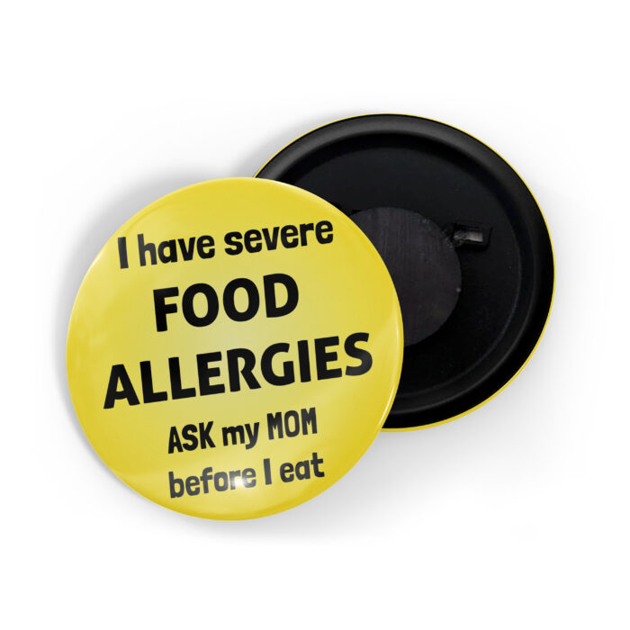 dhcrafts Fridge Magnet Yellow I Have Severe Food Allergies Ask My Mom Before I Eat Glossy Finish Design Pack of 1 (58mm)