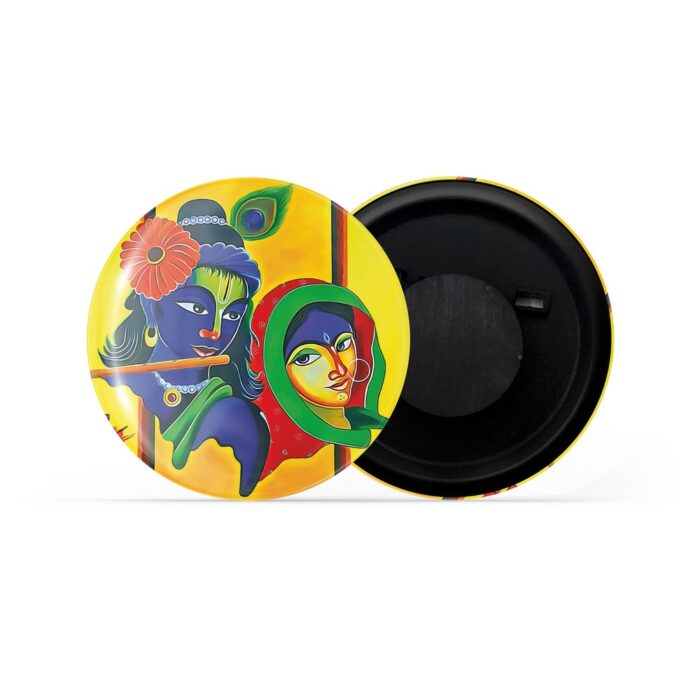 dhcrafts Fridge Magnet Multicolor Radha Krishna D12 Glossy Finish Design Pack of 1 (58mm)