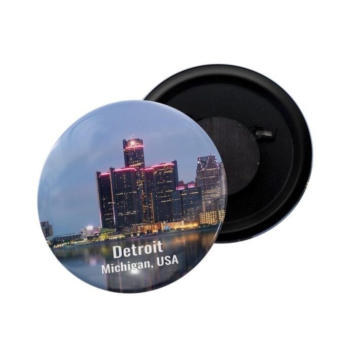 dhcrafts Fridge Magnet USA Detroit Michigan Glossy Finish Design Pack of 1 (58mm)