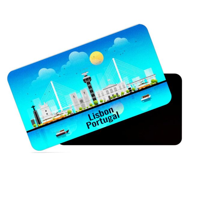 dhcrafts Rectangular Rubber Fridge Magnet / Magnetic Card Blue Portugal Lisbon Design Pack of 1 (8.6cm x 5.4cm)