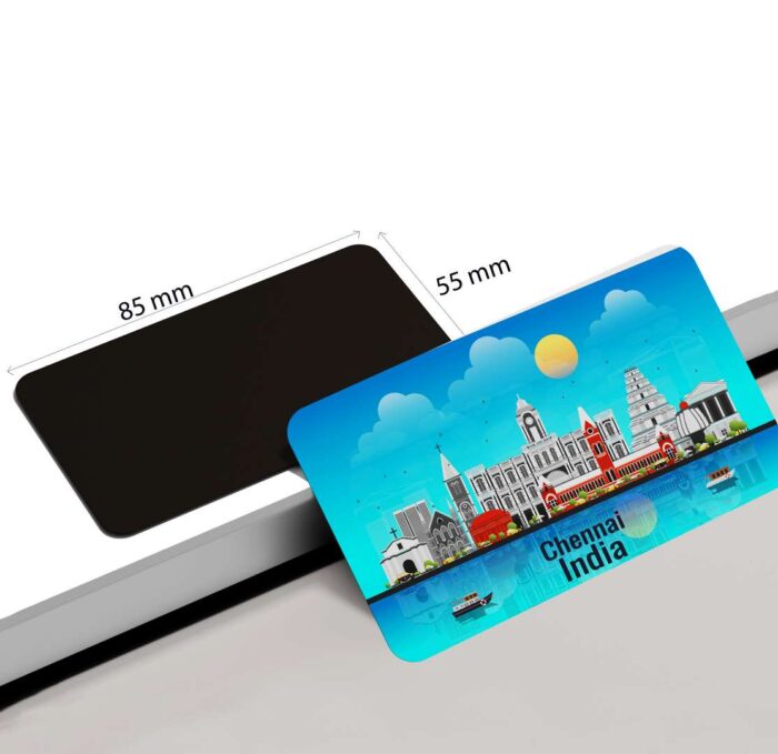 dhcrafts Rectangular Rubber Fridge Magnet / Magnetic Card Blue India Chennai Design Pack of 1 (8.6cm x 5.4cm)