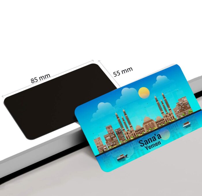 dhcrafts Rectangular Rubber Fridge Magnet / Magnetic Card Blue Yemen Sana'a Design Pack of 1 (8.6cm x 5.4cm)