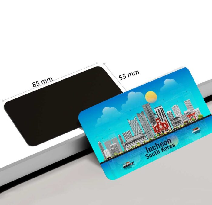 dhcrafts Rectangular Rubber Fridge Magnet / Magnetic Card Blue South Korea Incheon Design Pack of 1 (8.6cm x 5.4cm)