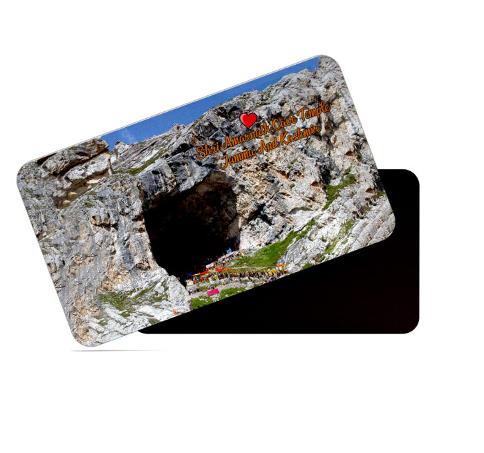 dhcrafts Rectangular Rubber Fridge Magnet / Magnetic Card Multicolor Jammu and Kashmir Shri Amarnath Caves Temple Design Pack of 1 (8.6cm x 5.4cm)