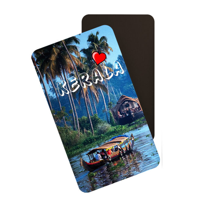 dhcrafts Rectangular Rubber Fridge Magnet / Magnetic Card Multicolor Kerala D2 Design Pack of 1 (8.6cm x 5.4cm)