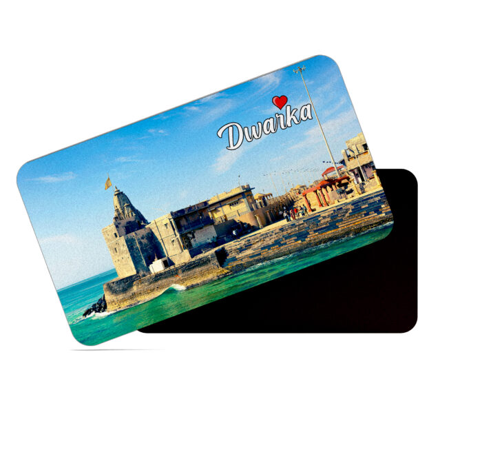 dhcrafts Rectangular Rubber Fridge Magnet / Magnetic Card Multicolor Gujarat Dwarka Design Pack of 1 (8.6cm x 5.4cm)