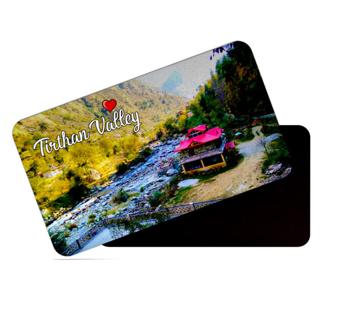 dhcrafts Rectangular Rubber Fridge Magnet / Magnetic Card Multicolor Himachal Pradesh Tirthan Valley D1 Design Pack of 1 (8.6cm x 5.4cm)