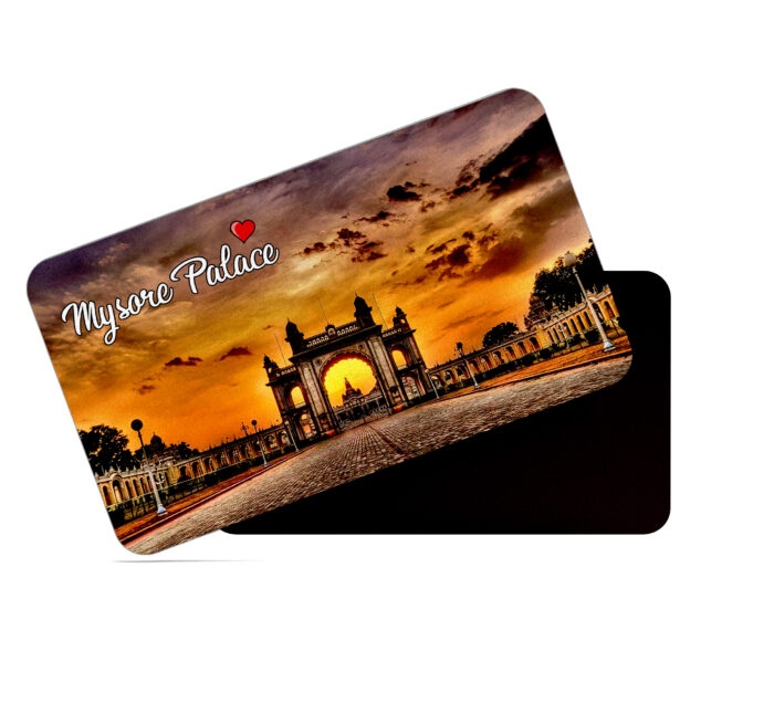 dhcrafts Rectangular Rubber Fridge Magnet / Magnetic Card Multicolor Karnataka Mysore Palace Design Pack of 1 (8.6cm x 5.4cm)