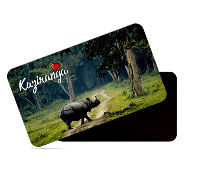 dhcrafts Rectangular Rubber Fridge Magnet / Magnetic Card Multicolor Assam Kaziranga Design Pack of 1 (8.6cm x 5.4cm)