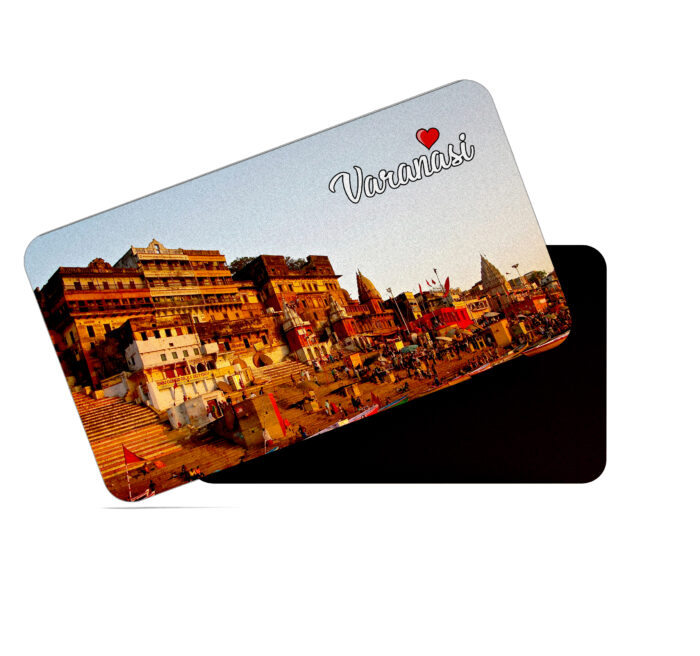 dhcrafts Rectangular Rubber Fridge Magnet / Magnetic Card Multicolor Uttar Pradesh Varanasi Design Pack of 1 (8.6cm x 5.4cm)