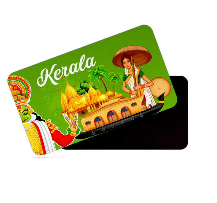dhcrafts Rectangular Rubber Fridge Magnet / Magnetic Card Multicolor Kerala Design Pack of 1 (8.6cm x 5.4cm)