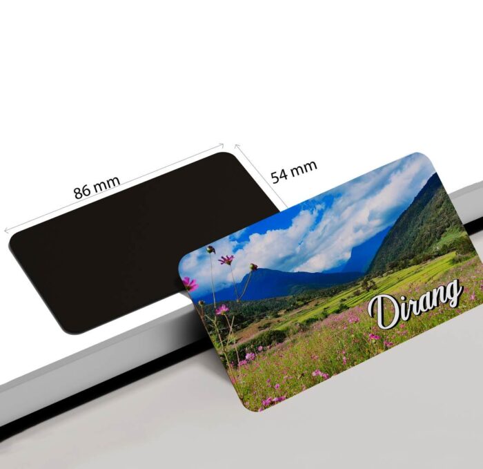 dhcrafts Rectangular Rubber Fridge Magnet / Magnetic Card Multicolor Arunachal Pradesh Dirang Design Pack of 1 (8.6cm x 5.4cm)