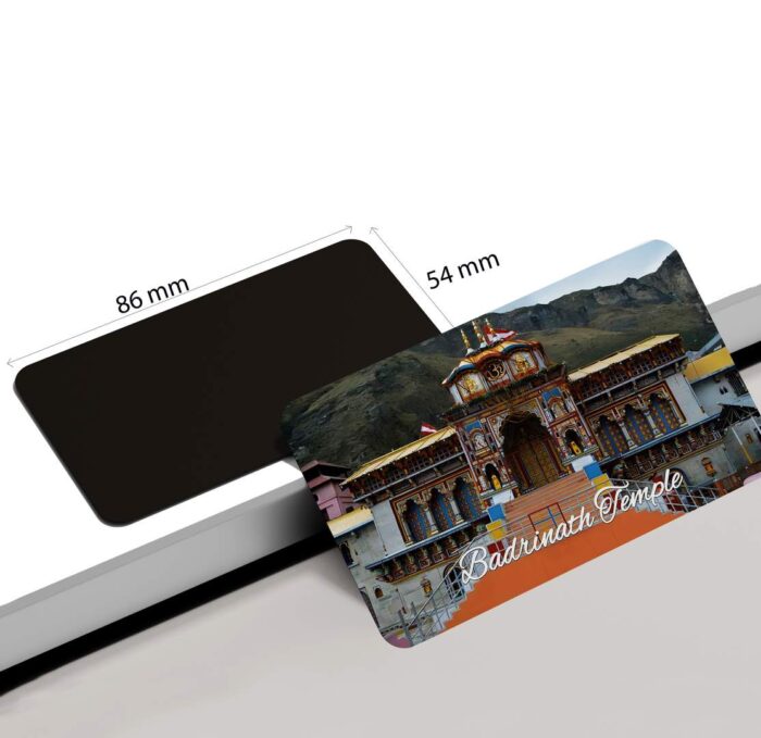 dhcrafts Rectangular Rubber Fridge Magnet / Magnetic Card Multicolor Uttarakhand Badrinath Temple Design Pack of 1 (8.6cm x 5.4cm)