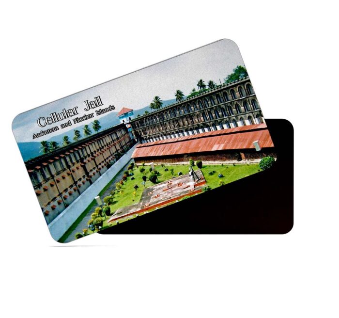 dhcrafts Rectangular Rubber Fridge Magnet / Magnetic Card Multicolor Andaman Nicobar Island Cellular Jail Design Pack of 1 (8.6cm x 5.4cm)