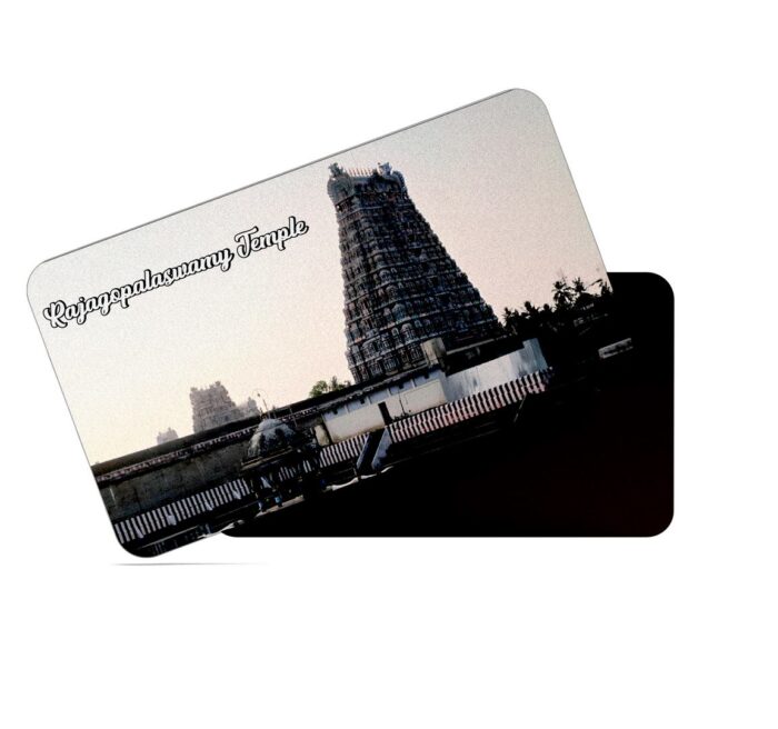 dhcrafts Rectangular Rubber Fridge Magnet / Magnetic Card Multicolor Tamil Nadu Rajagopalaswamy Temple Design Pack of 1 (8.6cm x 5.4cm)