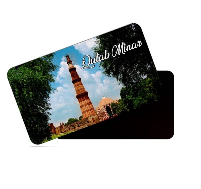 dhcrafts Rectangular Rubber Fridge Magnet / Magnetic Card Multicolor New Delhi Qutab Minar Design Pack of 1 (8.6cm x 5.4cm)