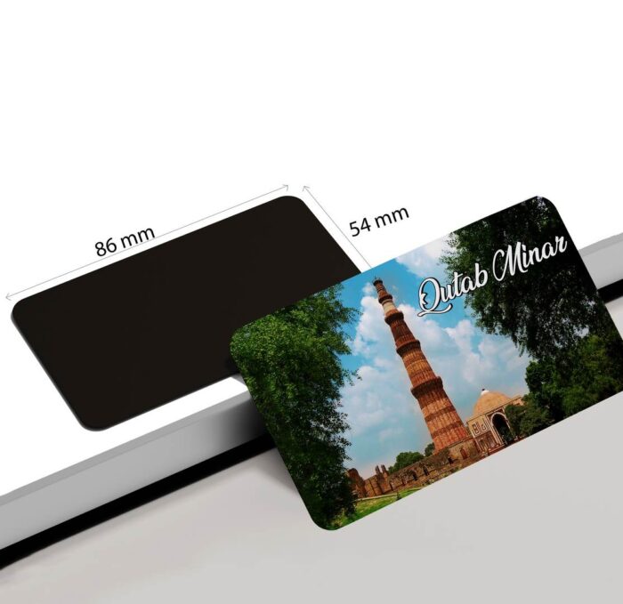 dhcrafts Rectangular Rubber Fridge Magnet / Magnetic Card Multicolor New Delhi Qutab Minar Design Pack of 1 (8.6cm x 5.4cm)