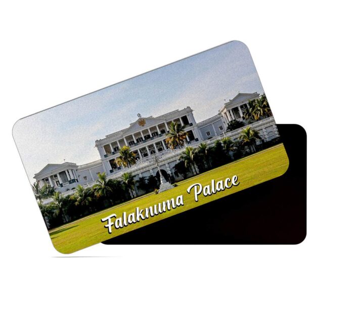 dhcrafts Rectangular Rubber Fridge Magnet / Magnetic Card Multicolor Telangana Falaknuma Palace Design Pack of 1 (8.6cm x 5.4cm)
